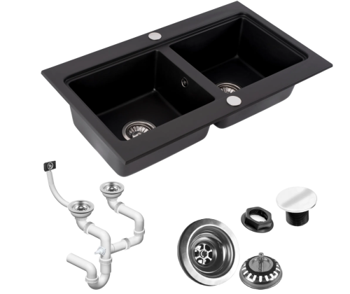 Гранітна кухонна мийка REA CADDY BLACK подвійна