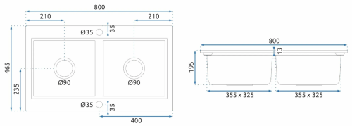 Гранітна кухонна мийка REA CADDY BLACK подвійна