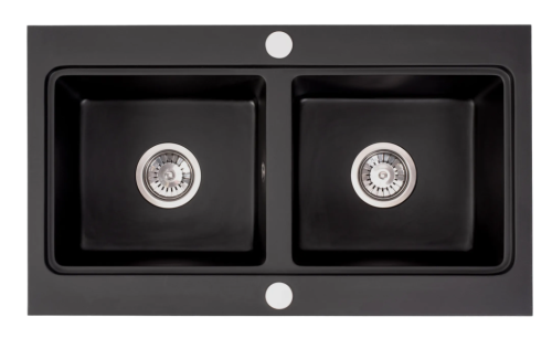 Гранітна кухонна мийка REA CADDY BLACK подвійна