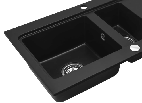 Гранітна кухонна мийка REA FOX BLACK подвійна