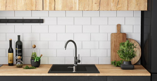 Гранітна кухонна мийка REA FOX BLACK подвійна