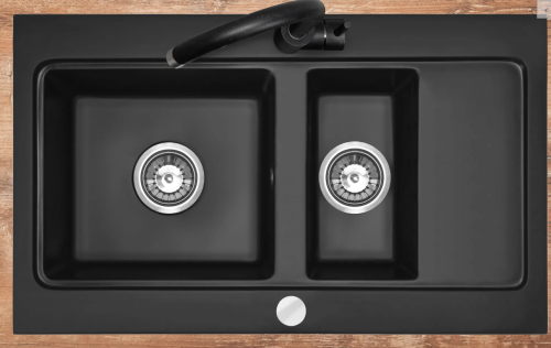 Гранітна кухонна мийка REA FOX BLACK подвійна