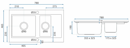 Гранітна кухонна мийка REA FOX BLACK подвійна