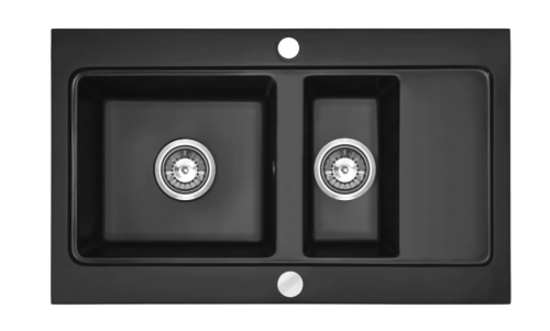 Гранітна кухонна мийка REA FOX BLACK подвійна
