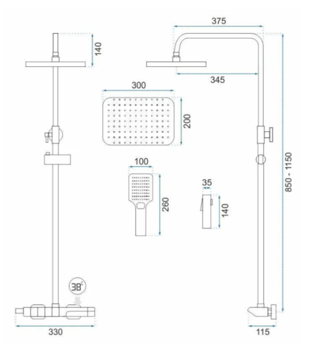 Душевой гарнитур REA ROB GOLD с термостатом и изливом