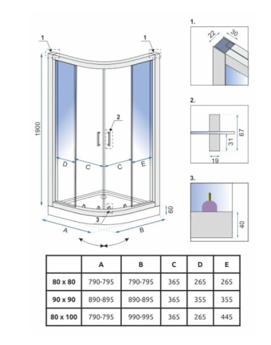 Душевая кабина REA LOOK CHROM 80х100