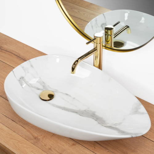 Умывальник (раковина) REA GRETA 65 BIANCO SHINY накладной мрамор