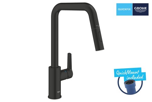 Смеситель для кухни с выдвижным изливом Grohe QuickFix Start Black 306312430