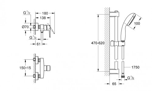 Смеситель для душа с душевым гарнитуром Grohe QuickFix Start&Vitalio 100 Black RU30330801