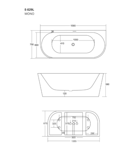 Ванна CORSAN MONO 160*75 окремостояча