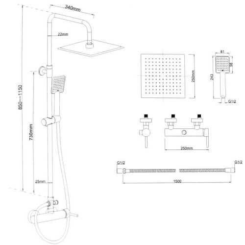 Душевая система Yoka FLOVA 25 BLACK черный