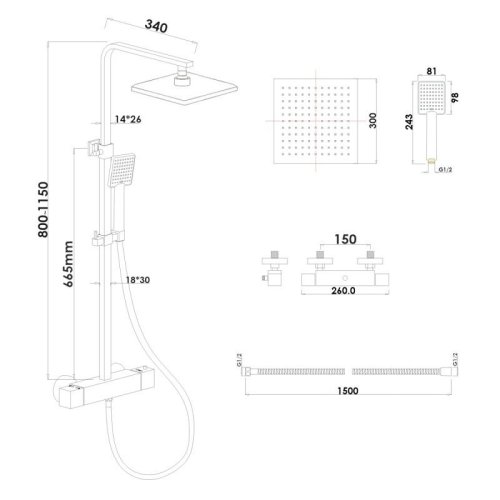 Душевая система Yoka CUBE 30 BLACK черный с термостатом