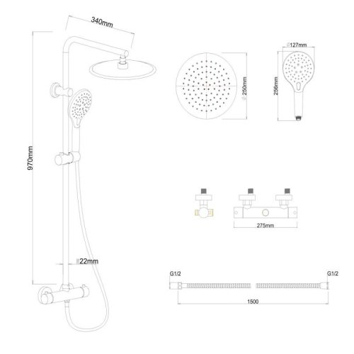 Душевая система Yoka BERGEN 25 BLACK черный с термостатом