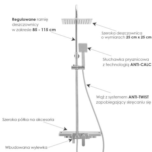 Душевая система Yoka OSLO 25 CHROM хром с полкой и краном