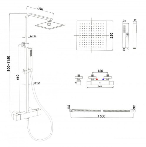 Душевая система Yoka GIRA 25 BLACK черный с термостатом