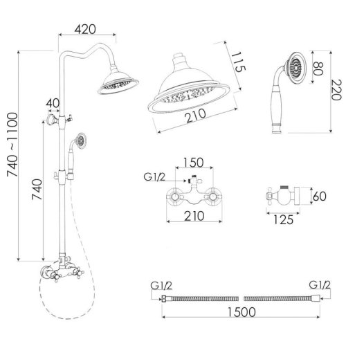 Душевая система Yoka DIXI BLACK черный