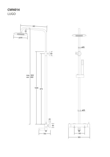 Душевая система Corsan LUGO CHROME с изливом