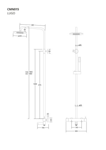 Душевая система Corsan LUGO BLACK MATT с изливом