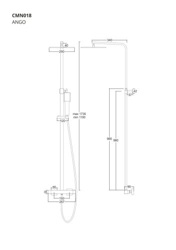 Душевая система Corsan ANGO CHROME с термостатом