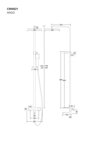 Душевая система Corsan ANGO CHROME с термостатом и изливом