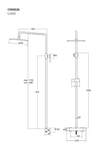 Душевая система Corsan LUGO CHROME с термостатом