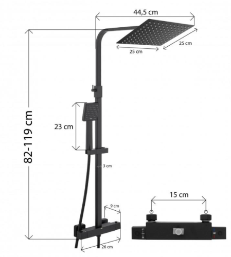 Душова система Yoka GOBA 25 BLACK чорний з термостатом