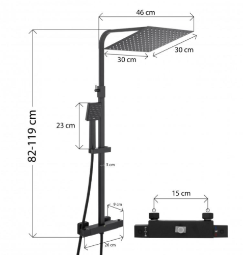 Душевая система Yoka GOBA 30 BLACK черный с термостатом
