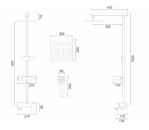 Душевая система REA JACK BRUSHED GOLD с изливом