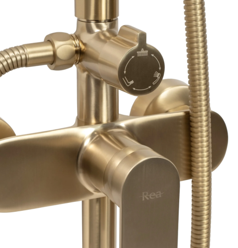 Душевая система REA VERSO BRUSHED GOLD с изливом