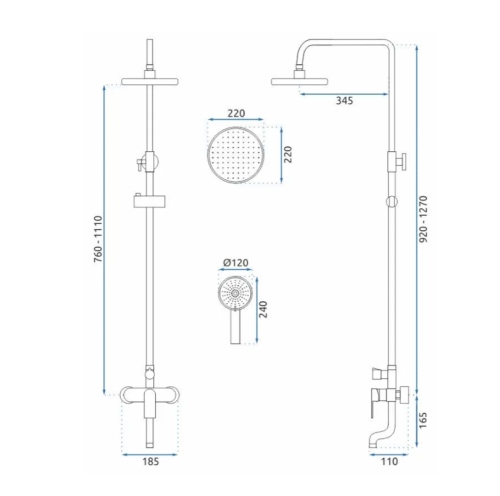 Душевая система REA VERSO BRUSHED GOLD с изливом