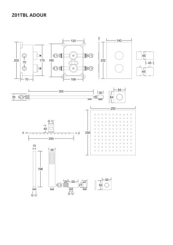 Душевая система скрытого монтажа Corsan ADOUR BLACK + BOX черный с термостатом
