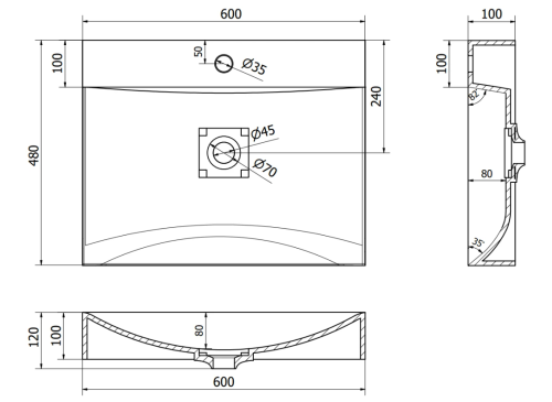 Умывальник (раковина) MEXEN POLI BLACK MATT 60 1/O