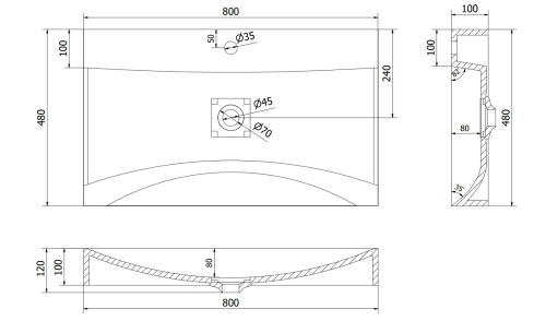 Умывальник (раковина) MEXEN POLI WHITE 80 1/O