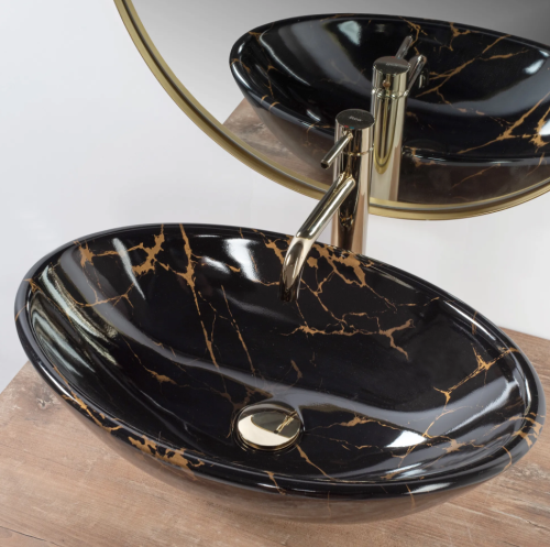 Умивальник (раковина) REA PAMELA BLACK MARBLE SHINY накладний