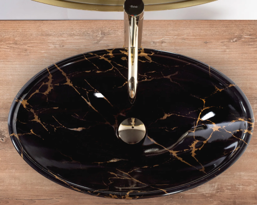 Умивальник (раковина) REA PAMELA BLACK MARBLE SHINY накладний