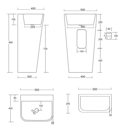 Умывальник (раковина) CORSAN ARIS напольный белый