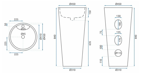 Умывальник (раковина) REA ANYA GRANIT MATT напольный