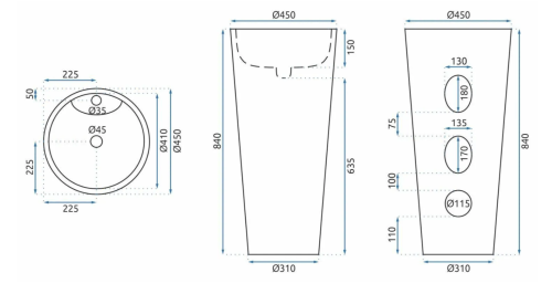 Умывальник (раковина) REA ANYA LAVA MATT напольный