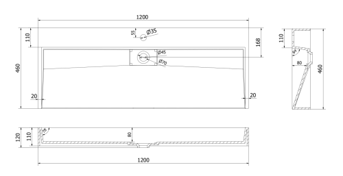 Умивальник (раковина) MEXEN AVA BLACK MATT 120 1/O накладний підвісний