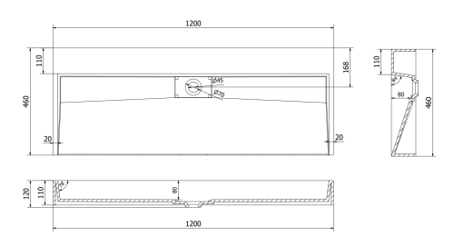 Умивальник (раковина) MEXEN AVA BLACK MATT 120 B/O накладний підвісний