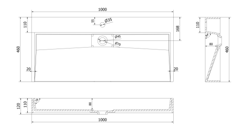Умывальник (раковина) MEXEN AVA BLACK MATT 100 1/O накладной подвесной