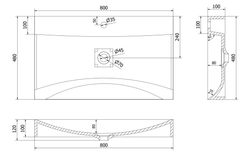 Умивальник (раковина) MEXEN POLI BLACK MATT 80 1/O накладний підвісний