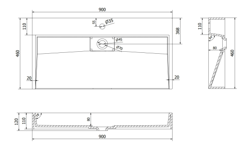 Умывальник (раковина) MEXEN AVA BLACK MATT 90 1/O накладной подвесной