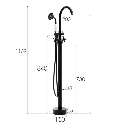 Змішувач для ванни Yoka VIENNA BLACK чорний підлоговий