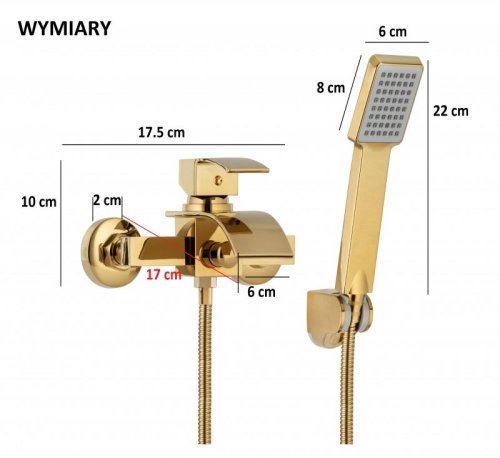 Смеситель для ванны и душа Yoka TALEA GOLD золотой настенный