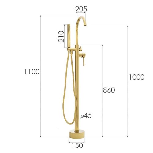 Змішувач для ванни Yoka MONTE GOLD золотий підлоговий