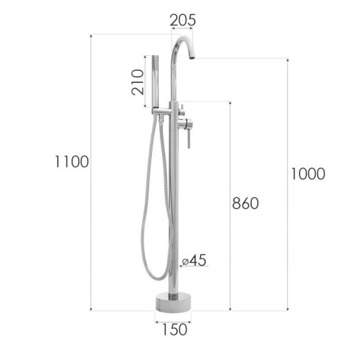 Смеситель для ванны Yoka MONTE CHROM хром напольный