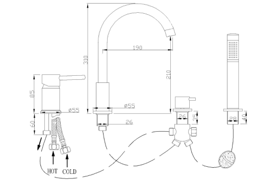 Змішувач для ванни MEXEN ALMA BLACK на борт ванни