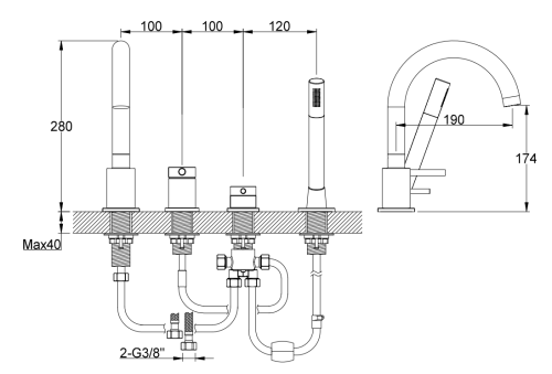 Смеситель для ванны KOHLMAN AXEL BLACK на борт ванны