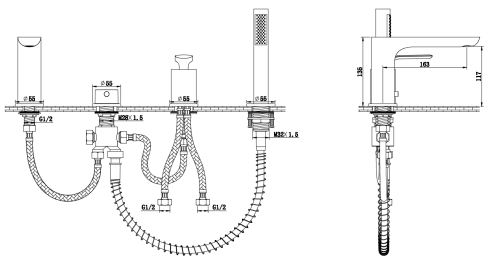 Смеситель для ванны KOHLMAN EXPERIENCE BRUSHED GOLD на борт ванны